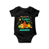 Bhangra Pao Lohri Manao - Lohri Themed Customized Romper for Babies With Name - BLACK - 0 - 3 Months Old (Chest 16")