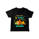 Bhangra Pao Lohri Manao - Lohri Themed Customized T-Shirt for Kids With Name - BLACK - 0-5 Months Old (Chest 17")