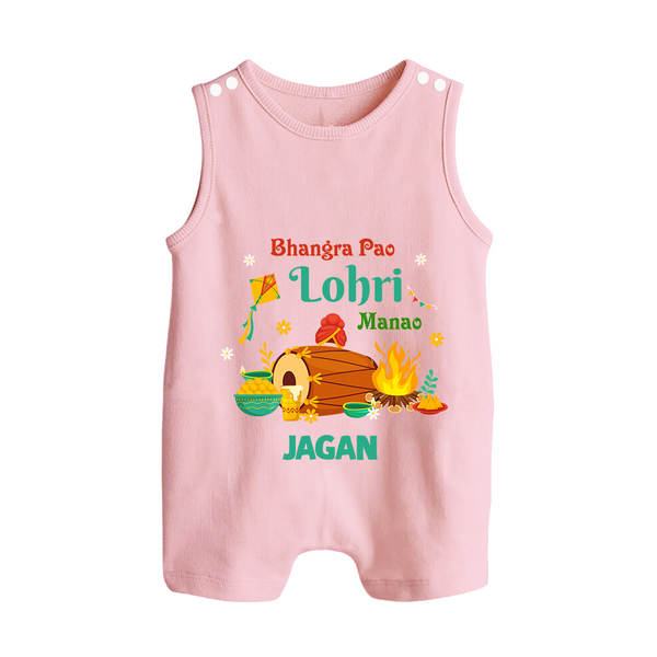 Bhangra Pao Lohri Manao - Lohri Themed Customized Romper Suit for Babies With Name - BABY PINK - 0 - 5 Months Old (Chest 18")