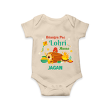 Bhangra Pao Lohri Manao - Lohri Themed Customized Romper for Babies With Name - IVORY - 0 - 3 Months Old (Chest 16")