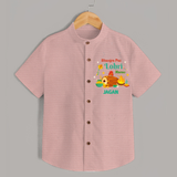 Bhangra Pao Lohri Manao - Lohri Themed Customized Shirt for Kids With Name - PEACH - 0 - 6 Months Old (Chest 23")