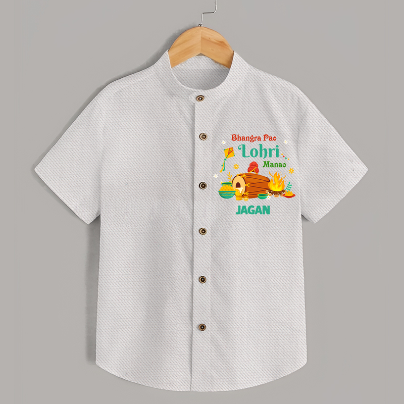 Bhangra Pao Lohri Manao - Lohri Themed Customized Shirt for Kids With Name - WHITE - 0 - 6 Months Old (Chest 23")