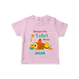 Bhangra Pao Lohri Manao - Lohri Themed Customized T-Shirt for Kids With Name - PINK - 0-5 Months Old (Chest 17")