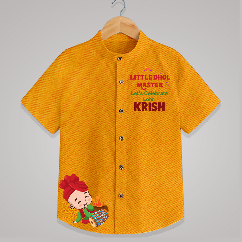 Little Dhol Master - Customised Shirt For Kids - CHROME YELLOW - 0 - 6 Months Old (Chest 23")