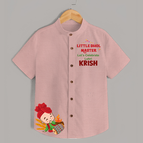 Little Dhol Master - Customised Shirt For Kids - PEACH - 0 - 6 Months Old (Chest 23")