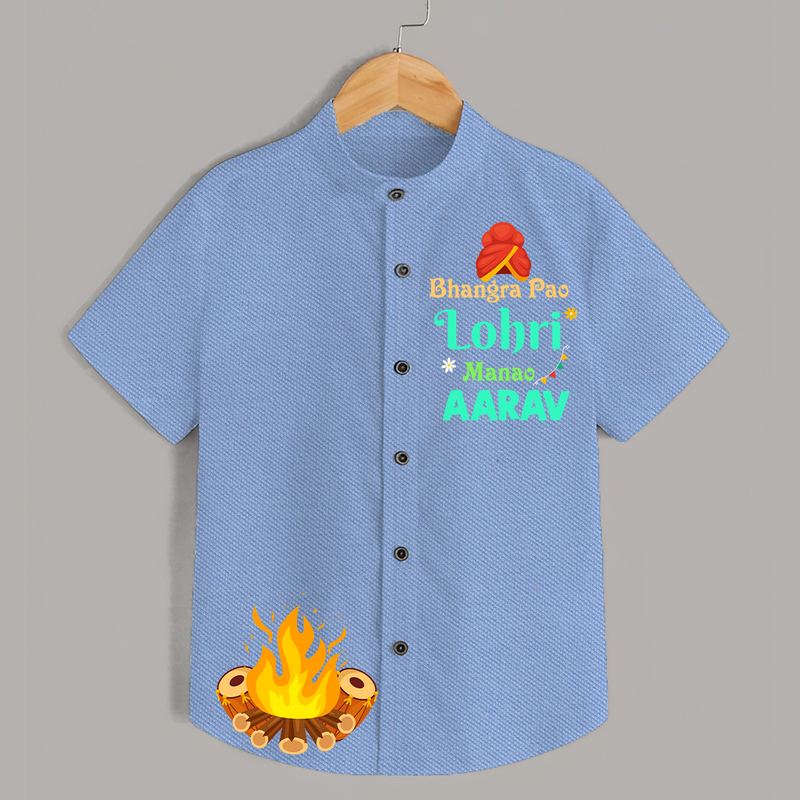 Bhangra Pao, Lohri Manao - Adorable Customised Kids Shirt - SKY BLUE - 0 - 6 Months Old (Chest 23")