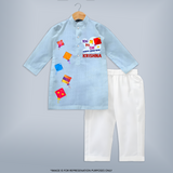 Kai Po Che - Happy Sankranti - Adorable Customised Kurta Set For Kids - SKY BLUE - 3 - 6 Months Old (Chest 24", Kurta Length 14'', Waist 19", Pant Length 14")