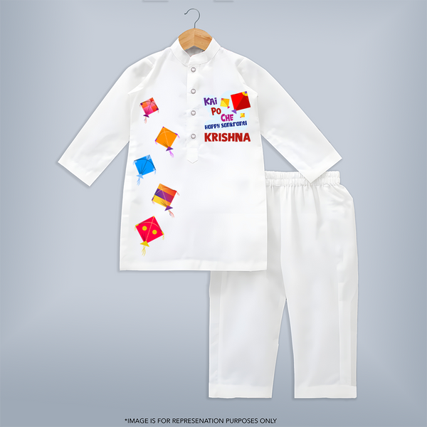 Kai Po Che Ha Happy Sankranti | Custom Kurta with Name - WHITE - 3 - 6 Months Old (Chest 24", Kurta Length 14'', Waist 19", Pant Length 14")
