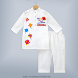 Kai Po Che - Happy Sankranti - Adorable Customised Kurta Set For Kids - WHITE - 3 - 6 Months Old (Chest 24", Kurta Length 14'', Waist 19", Pant Length 14")