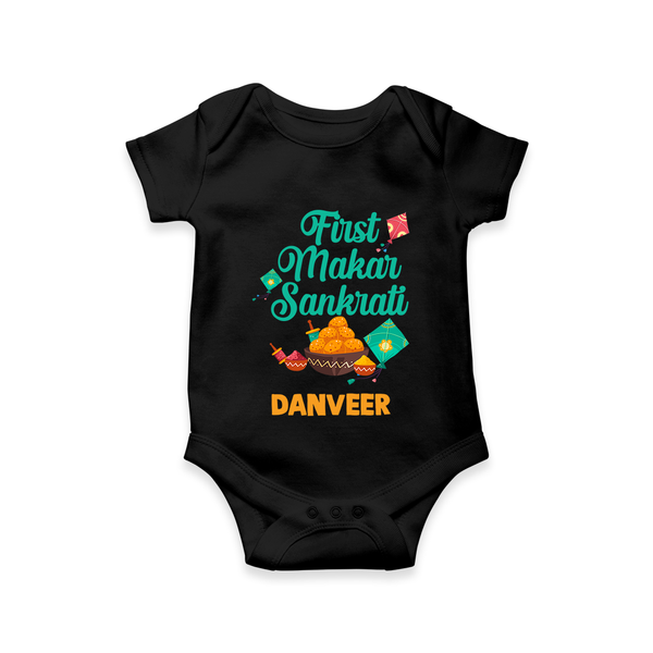 First Makar Sankrati | Customized Romper with Name - BLACK - New Born (Chest 14")