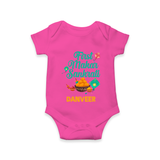 First Makar Sankrati | Customized Romper with Name - HOT PINK - New Born (Chest 14")