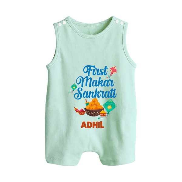 First Makar Sankrati | Customized Romper Suit with Name - MINT GREEN - 0 - 5 Months Old (Chest 18")