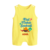 First Makar Sankrati | Customized Romper Suit with Name - PASTEL YELLOW - 0 - 5 Months Old (Chest 18")