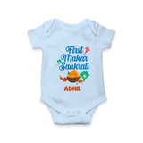 First Makar Sankrati | Customized Romper with Name - BABY BLUE - New Born (Chest 14")