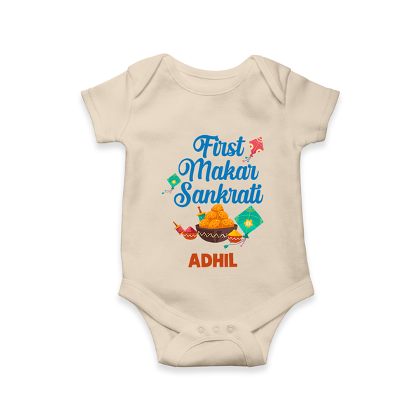 First Makar Sankrati | Customized Romper with Name - IVORY - New Born (Chest 14")