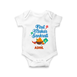 First Makar Sankrati | Customized Romper with Name - WHITE - New Born (Chest 14")