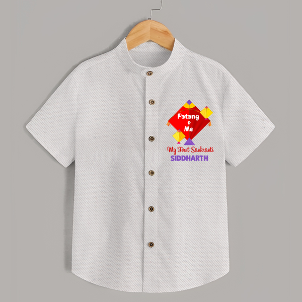 My First Makar Sankranti - Patang And me Customized Shirt for Babies With Name - WHITE - 0 - 6 Months Old (Chest 23")