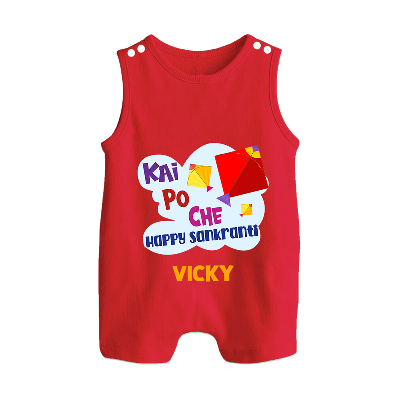 Kai po che 'Happy Sankranti - Customized Romper Suit For kids With Name - RED - 0 - 5 Months Old (Chest 18")