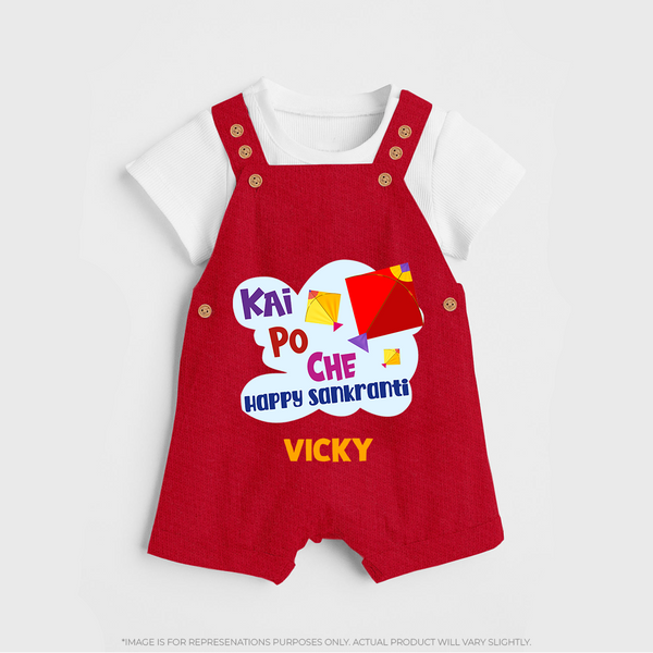Kai Po Che Ha Happy Sankranti | Customized Dungaree with Name - RED - 0 - 5 Months Old (Chest 18")