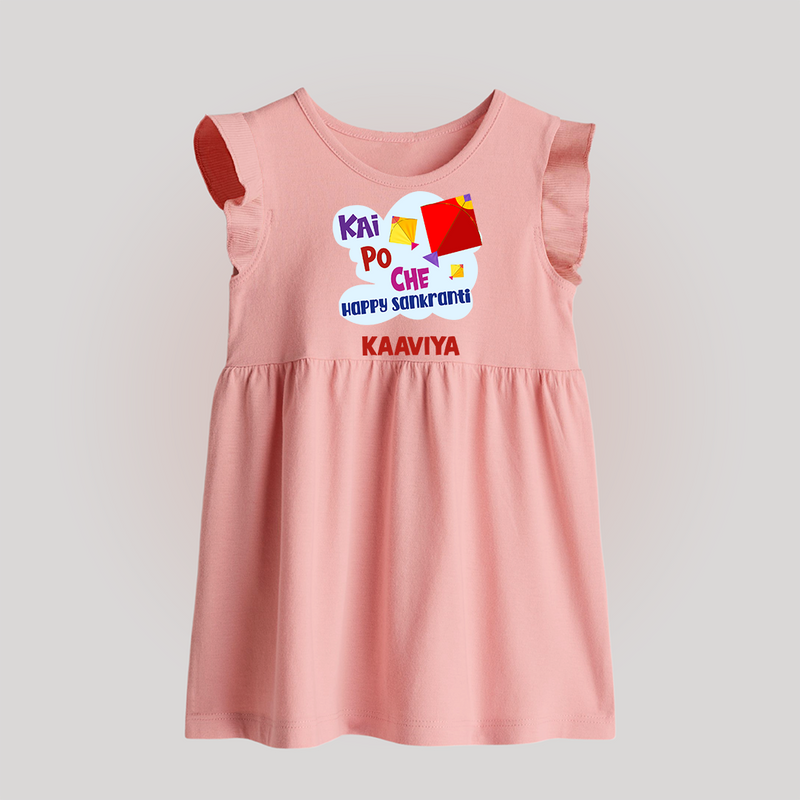 Kai po che 'Happy Sankranti' - Customized Baby Frock For Babies With Name - BABY PINK - 0 - 3 Months Old (Chest 17")