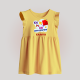 Kai po che 'Happy Sankranti' - Customized Baby Frock For Babies With Name - YELLOW - 0 - 3 Months Old (Chest 17")