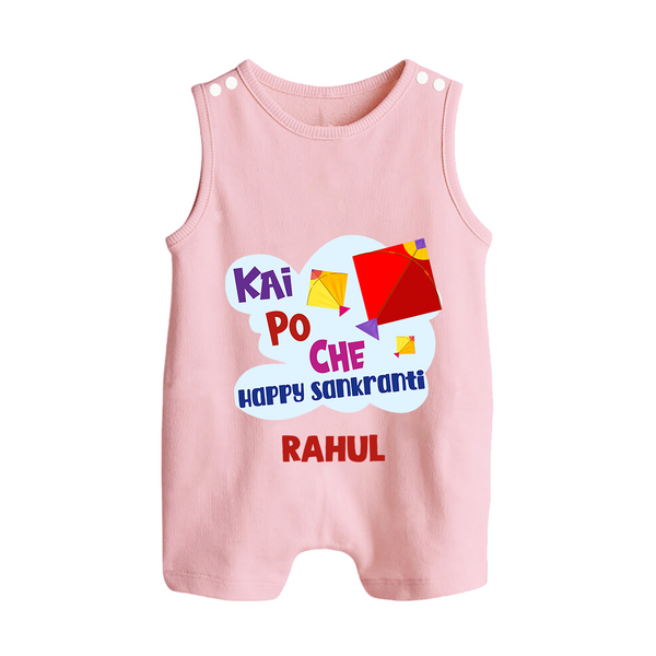 Kai po che 'Happy Sankranti - Customized Romper Suit For kids With Name - BABY PINK - 0 - 5 Months Old (Chest 18")