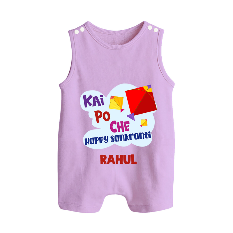 Kai po che 'Happy Sankranti - Customized Romper Suit For kids With Name - LILAC - 0 - 5 Months Old (Chest 18")