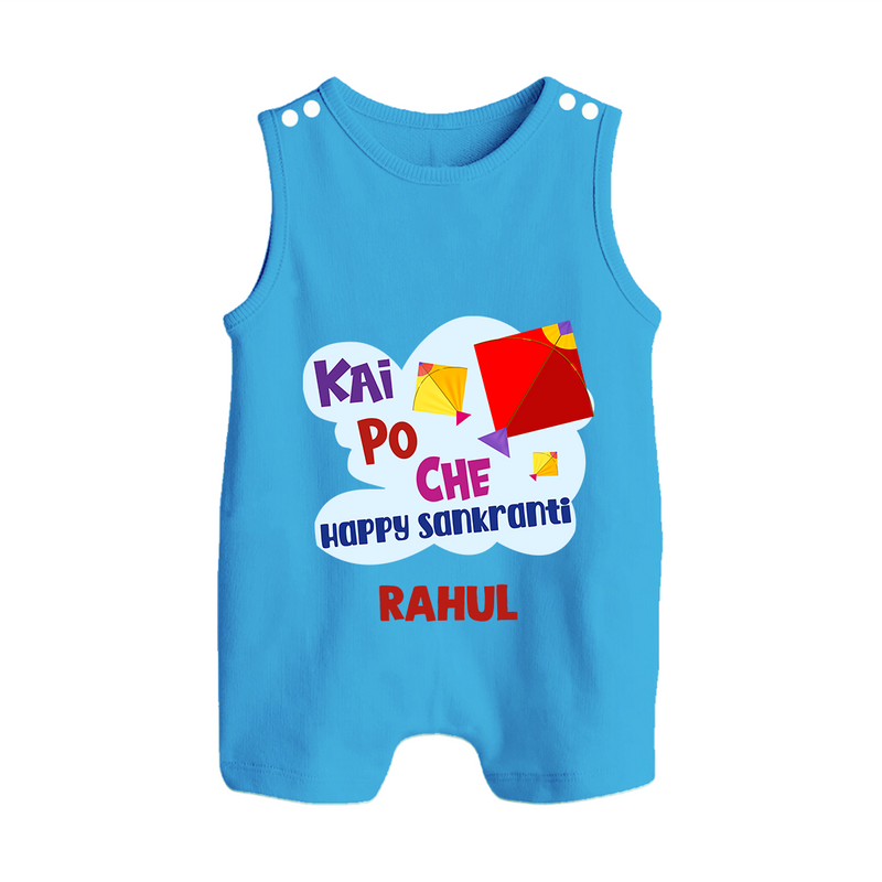 Kai po che 'Happy Sankranti - Customized Romper Suit For kids With Name - ROYAL BLUE - 0 - 5 Months Old (Chest 18")