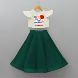 Kai po che 'Happy Sankranti' - Customized Crop Top And Skirt For kids With Name - BOTTLE GREEN - 6 - 9 Months Old (Chest 20" , Frock Waist 20")