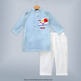 Kai po che 'Happy Sankranti' - Customized Kurta Set For kids With Name - SKY BLUE - 3 - 6 Months Old (Chest 24", Kurta Length 14'', Waist 19", Pant Length 14")