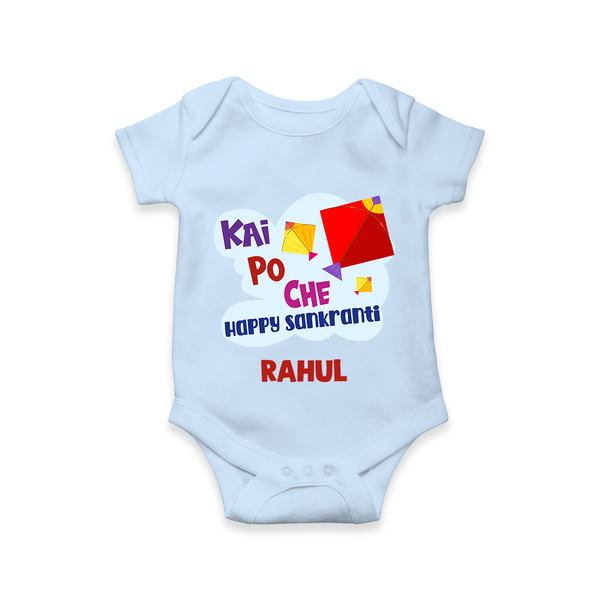 Kai Po Che Ha Happy Sankranti | Customized Romper with Name - BABY BLUE - New Born (Chest 14")