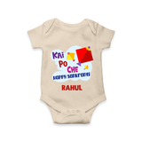 Kai po che 'Happy Sankranti' - Customized Romper For Babies With Name - IVORY - 0 - 3 Months Old (Chest 16")