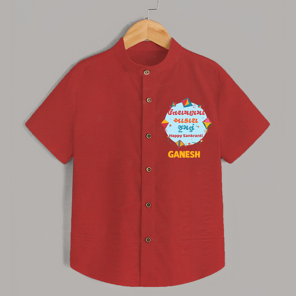 Happy Sankranti - Festival of Kites Shirt for kids with Name - RED - 0 - 6 Months Old (Chest 23")