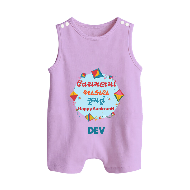 Happy Sankranti - Festival of Kites Romper Suit for kids with Name - LILAC - 0 - 5 Months Old (Chest 18")