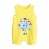 Happy Sankranti - Festival of Kites Romper Suit for kids with Name - PASTEL YELLOW - 0 - 5 Months Old (Chest 18")