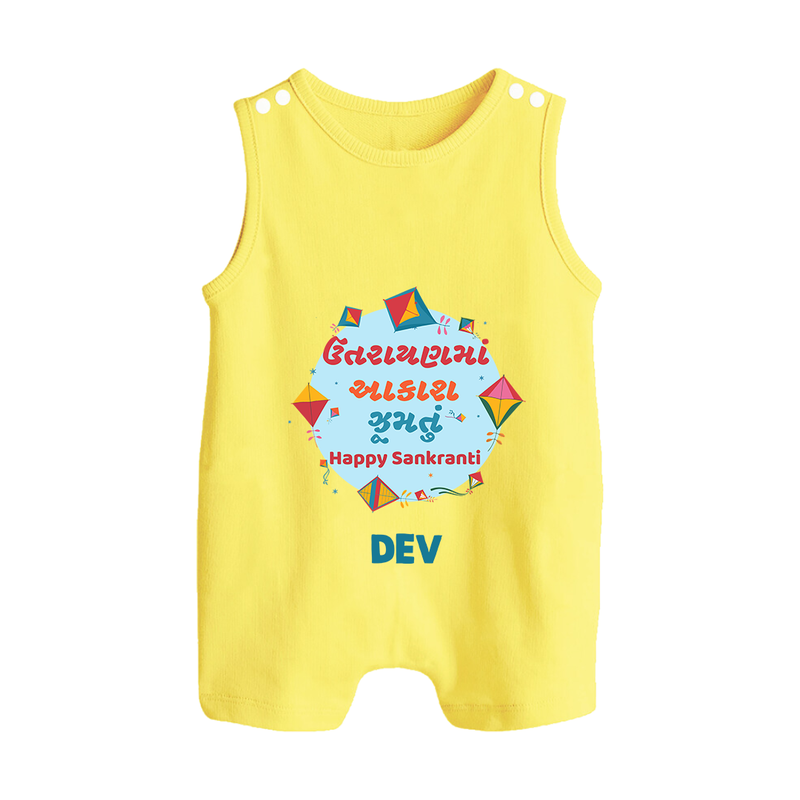 Happy Sankranti - Festival of Kites Romper Suit for kids with Name - PASTEL YELLOW - 0 - 5 Months Old (Chest 18")