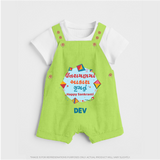 Happy Sankranti - Festival of Kites Dungaree Set for kids with Name - GREEN - 0 - 5 Months Old (Chest 18")