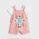 Happy Sankranti - Festival of Kites Dungaree Set for kids with Name - PEACH - 0 - 5 Months Old (Chest 18")