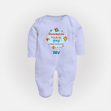 Happy Sankranti - Festival of Kites Sleep Suit for kids with Name - BABY BLUE - New Born (Chest 7.5")