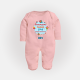 Happy Sankranti - Festival of Kites Sleep Suit for kids with Name - BABY PINK - New Born (Chest 7.5")