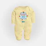 Happy Sankranti - Festival of Kites Sleep Suit for kids with Name - PASTEL YELLOW - New Born (Chest 7.5")