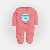 Happy Sankranti - Festival of Kites Sleep Suit for kids with Name - PEACH - New Born (Chest 7.5")