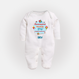 Happy Sankranti - Festival of Kites Sleep Suit for kids with Name - WHITE - New Born (Chest 7.5")