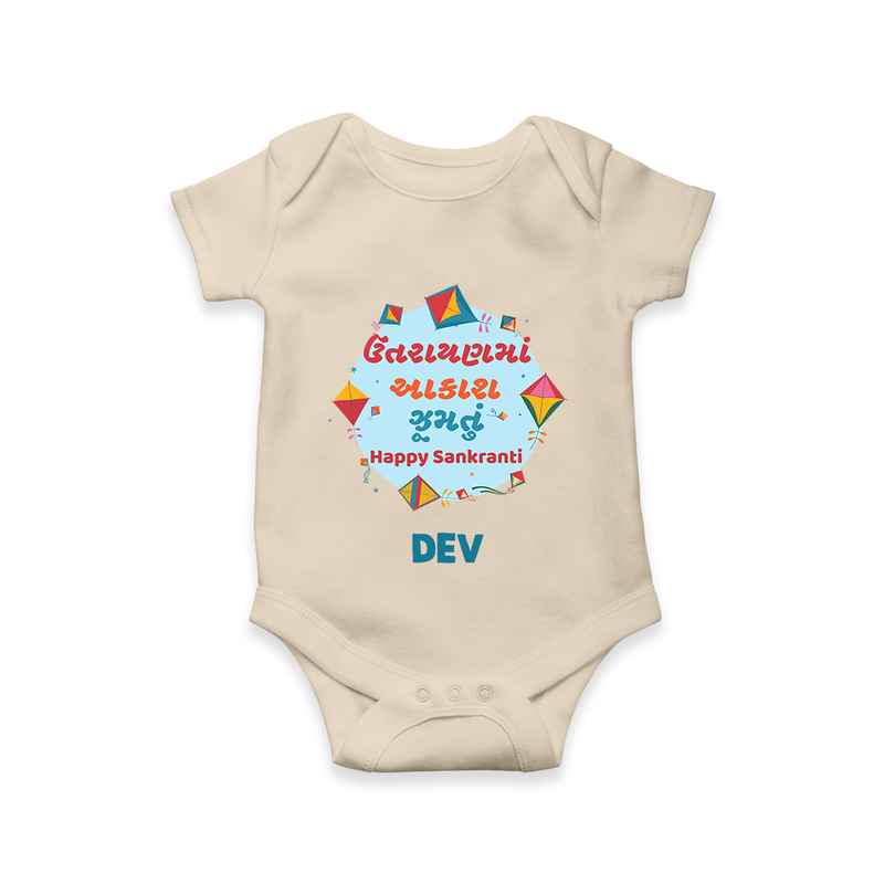 Happy Sankranti - Festival of Kites Romper for Babies with Name - IVORY - 0 - 3 Months Old (Chest 16")