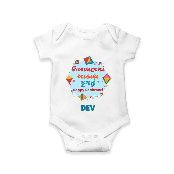 Happy Sankranti - Festival of Kites Romper for Babies with Name - WHITE - 0 - 3 Months Old (Chest 16")