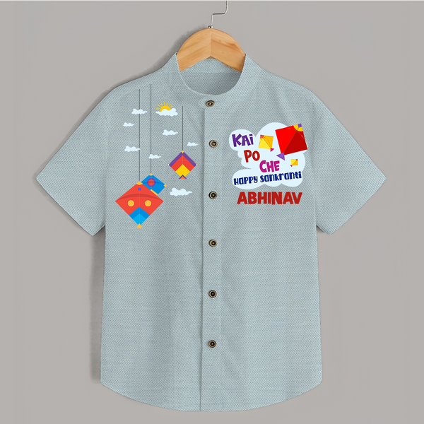 Kai Po Che Ha Happy Sankranti | Personalised Shirt with Name - ARCTIC BLUE - 0 - 6 Months Old (Chest 23")