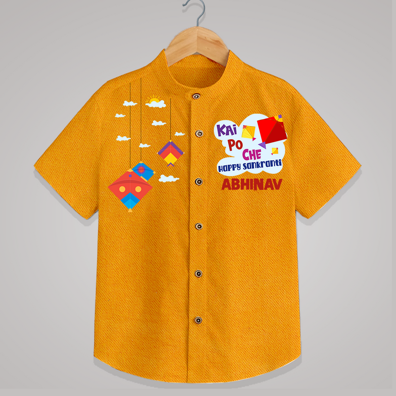 Kai Po Che - Happy Sankranti - Adorable Customised Shirt For Kids - CHROME YELLOW - 0 - 6 Months Old (Chest 23")