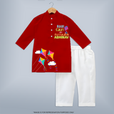 Keep Calm and Fly Patangs - Customised Kids Kurta - RED - 3 - 6 Months Old (Chest 24", Kurta Length 14'', Waist 19", Pant Length 14")