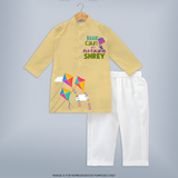 Keep Calm and Fly Patangs - Customised Kids Kurta - YELLOW - 3 - 6 Months Old (Chest 24", Kurta Length 14'', Waist 19", Pant Length 14")