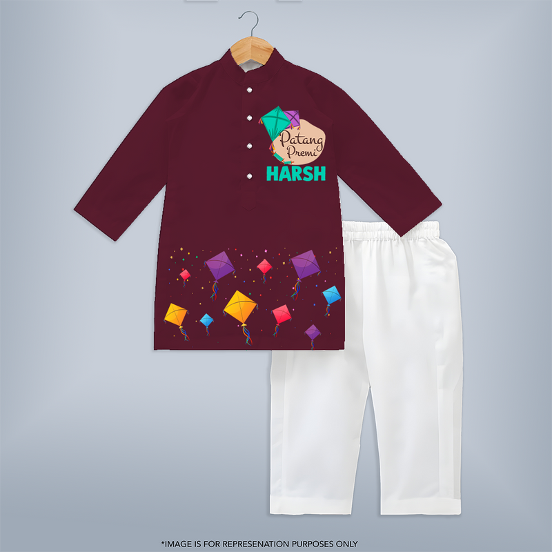 Patang Premi - Customised Kids Kurta  - MAROON - 3 - 6 Months Old (Chest 24", Kurta Length 14'', Waist 19", Pant Length 14")